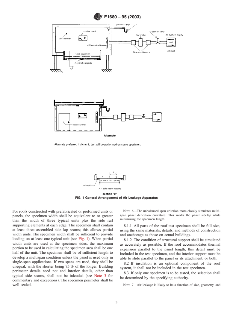 ASTM E1680-95(2003) - Standard Test Method for Rate of Air Leakage Through Exterior Metal Roof Panel Systems