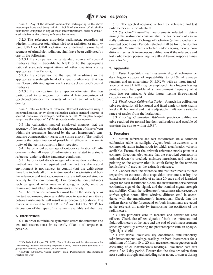 ASTM E824-94(2002) - Standard Test Method for Transfer of Calibration From Reference to Field Radiometers