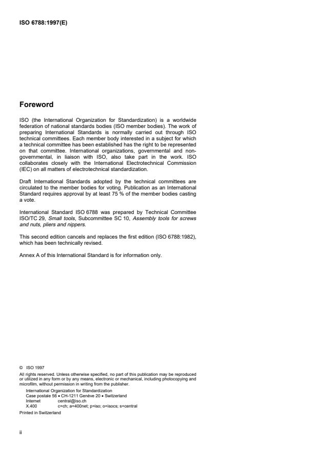 ISO 6788:1997 ISO 6788:1997 - Assembly tools for screws and nuts -- Four-way socket wrenches -- Dimensions and torque test - Page 2 preview