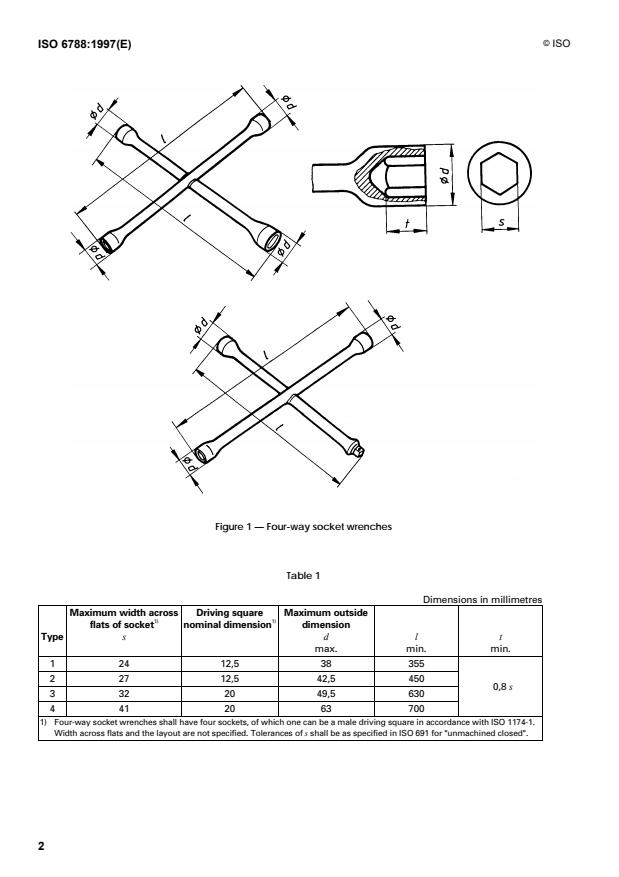 ISO 6788:1997 ISO 6788:1997 - Assembly tools for screws and nuts -- Four-way socket wrenches -- Dimensions and torque test - Page 4 preview