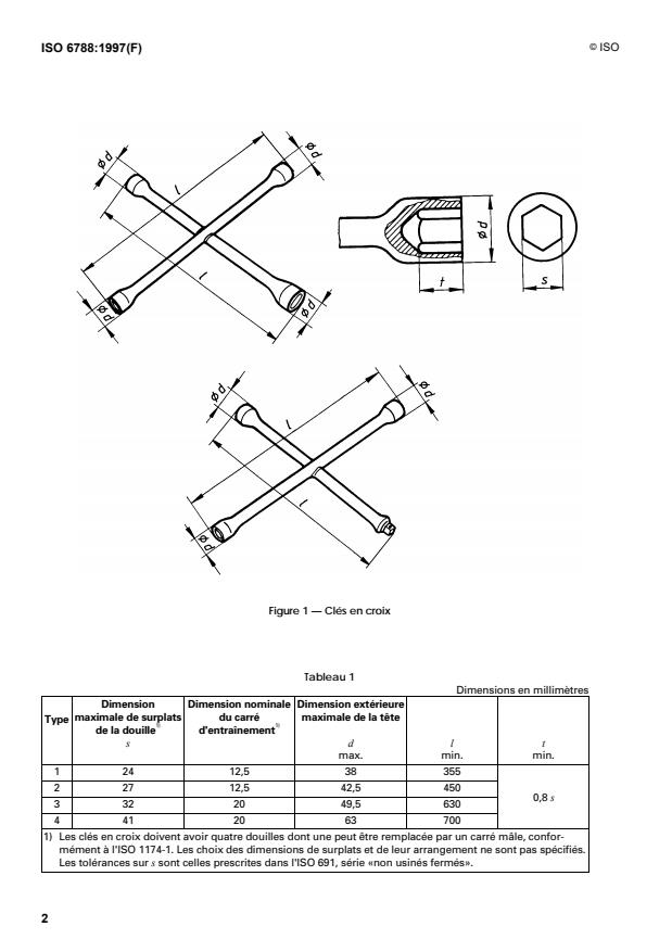 ISO 6788:1997 ISO 6788:1997 - Outils de manoeuvre pour vis et écrous -- Clés en croix -- Dimensions et essai de torsion - Page 4 preview