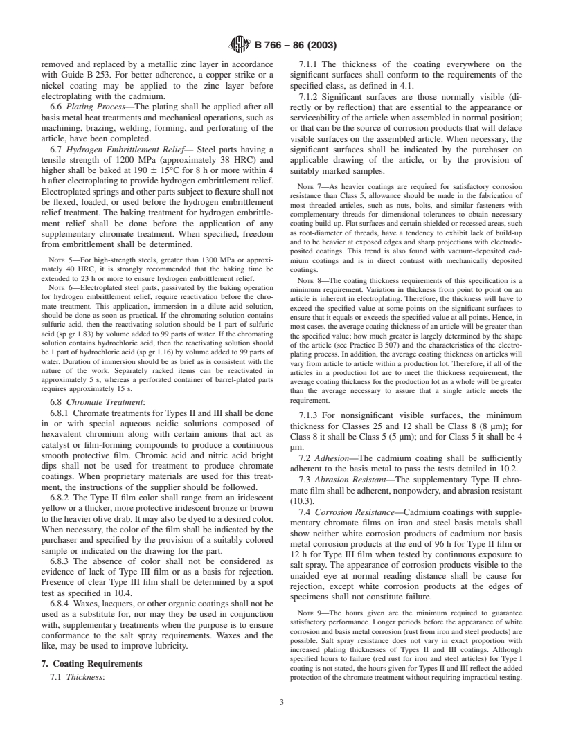 ASTM B766-86(2003) - Standard Specification for Electrodeposited Coatings of Cadmium