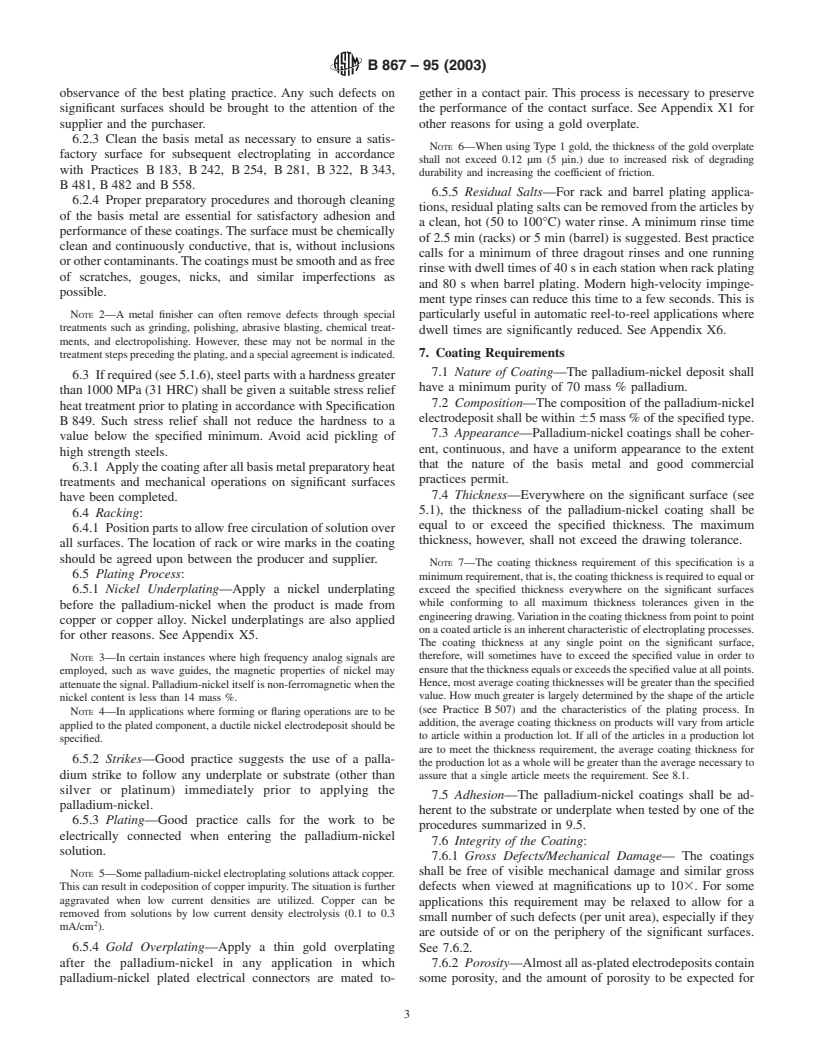 ASTM B867-95(2003) - Standard Specification for Electrodeposited Coatings of Palladium-Nickel for Engineering Use