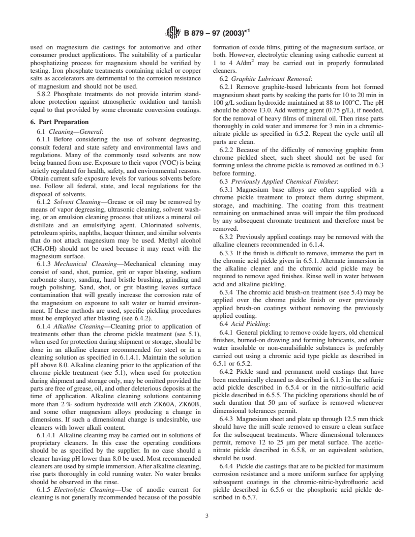 ASTM B879-97(2003)e1 - Standard Practice for Applying Non-Electrolytic Conversion Coatings on Magnesium and Magnesium Alloys