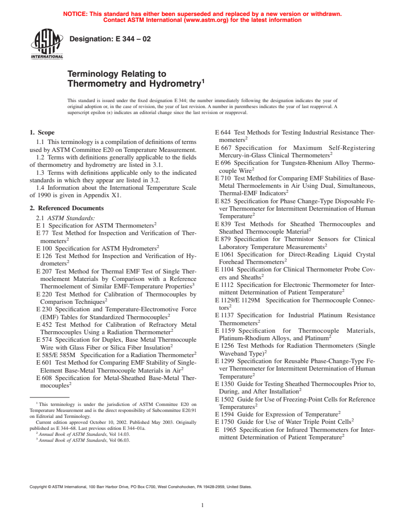 ASTM E344-02 - Terminology Relating to Thermometry and Hydrometry