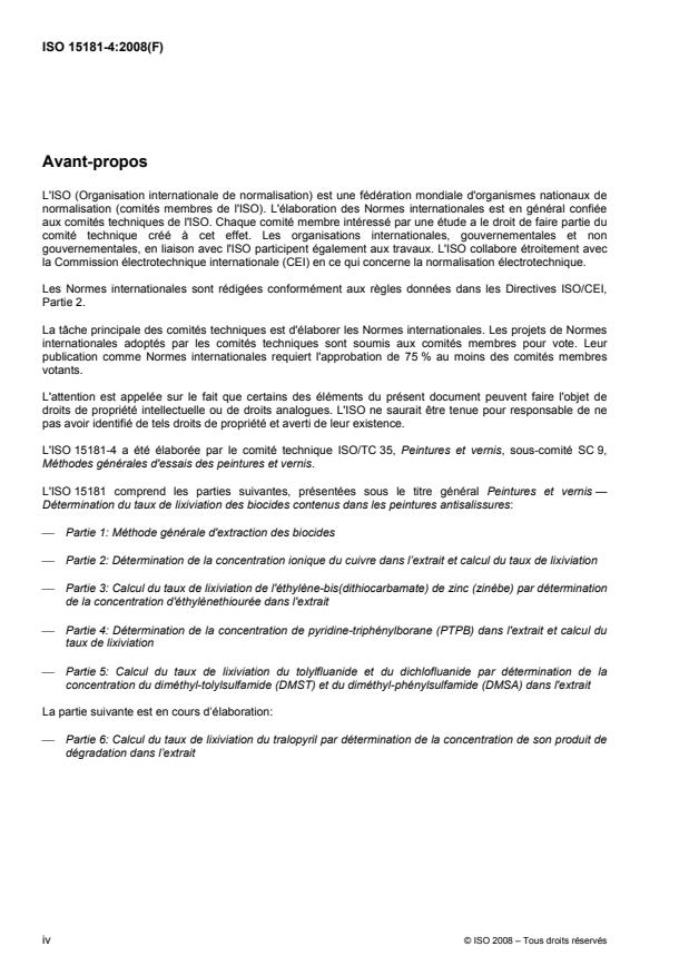 ISO 15181-4:2008 ISO 15181-4:2008 - Peintures et vernis -- Détermination du taux de lixiviation des biocides contenus dans les peintures antisalissures - Page 4 preview