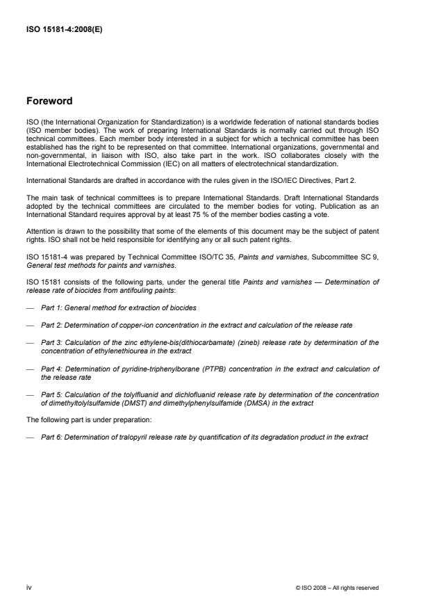 ISO 15181-4:2008 ISO 15181-4:2008 - Paints and varnishes -- Determination of release rate of biocides from antifouling paints - Page 4 preview