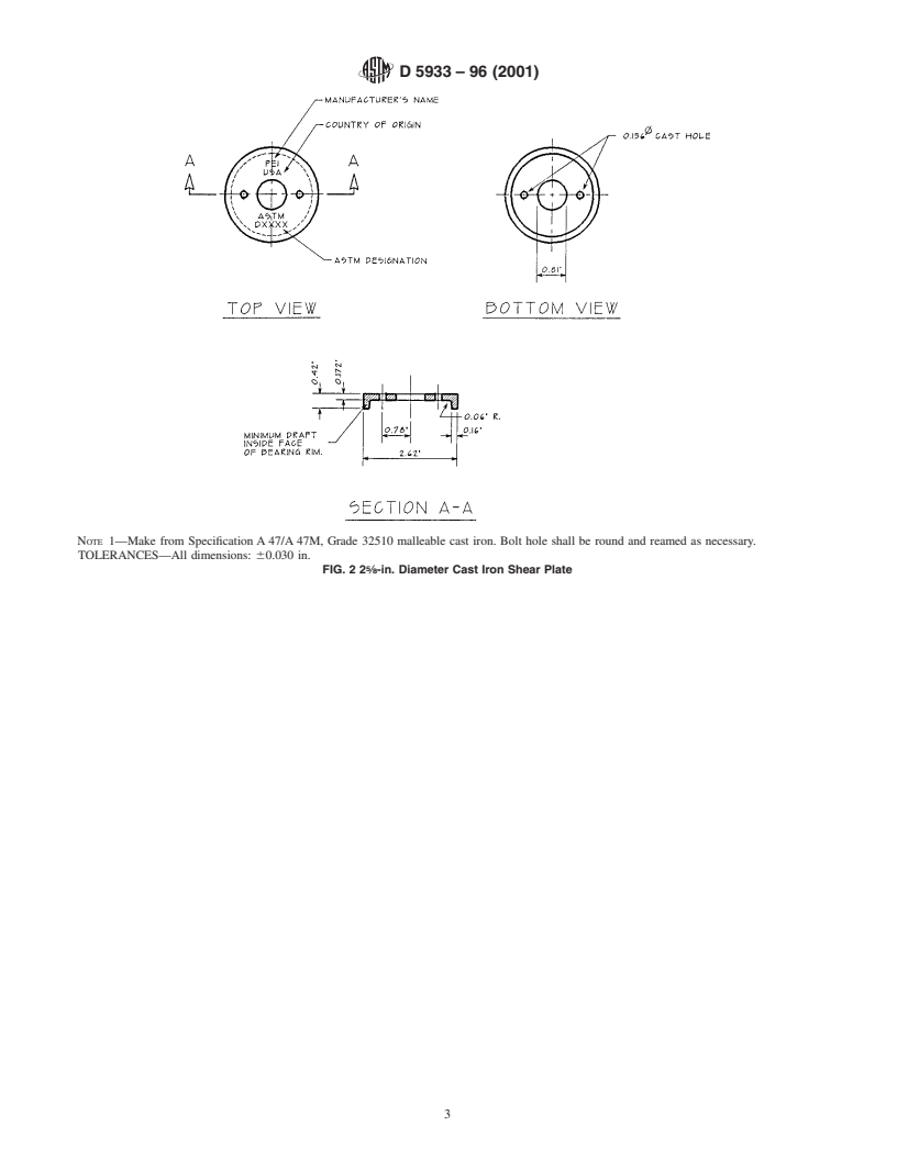 ASTM D5933-96(2001) - Standard Specification for 2 5/8-in. and 4-in. Diameter Metal Shear Plates for Use in Wood Constructions