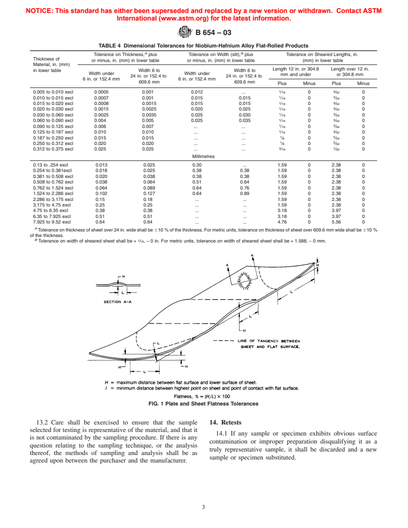 ASTM B654-03 - Standard Specification for Niobium-Hafnium Alloy Foil, Sheet, Strip, and Plate