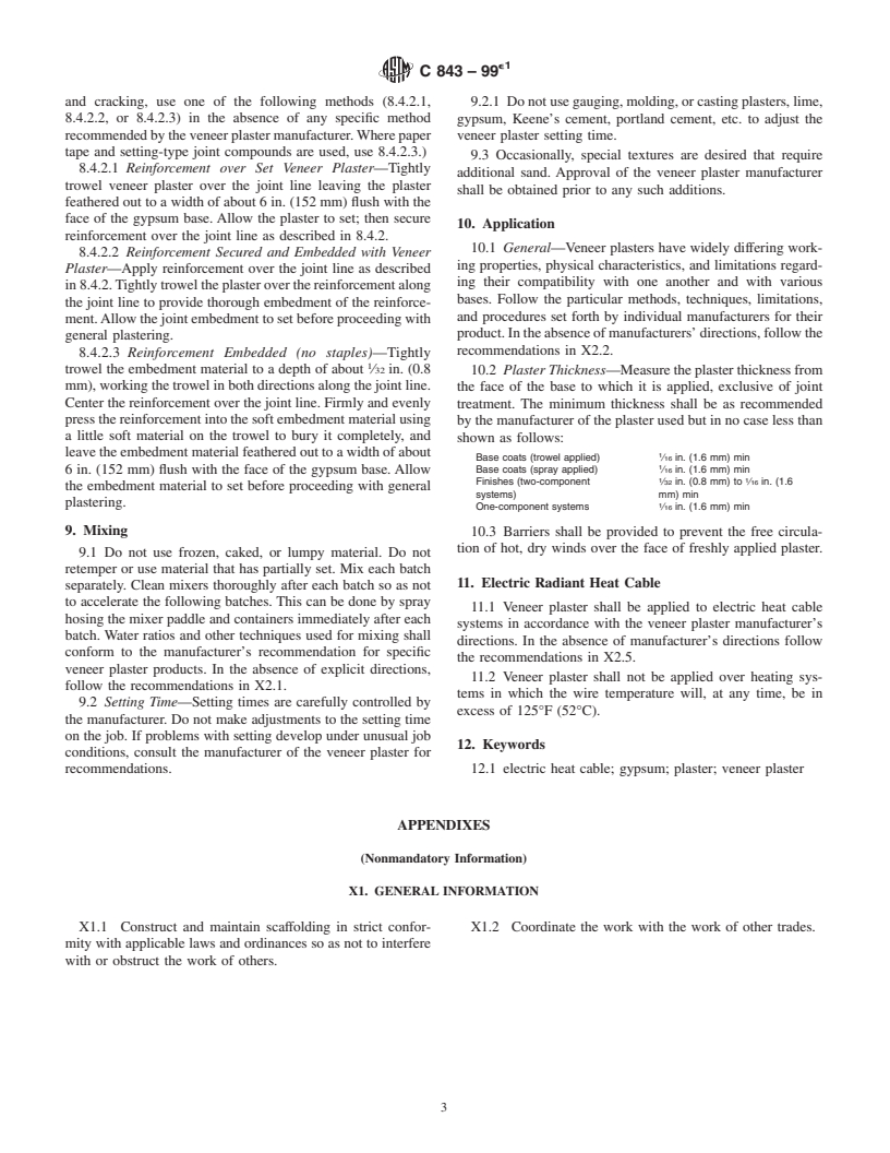 ASTM C843-99e1 - Standard Specification for Application of Gypsum Veneer Plaster