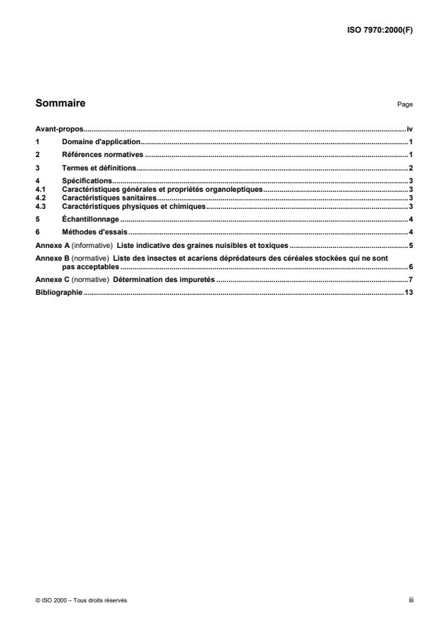 ISO 7970:2000 - Blé tendre (Triticum aestivum L.) -- Spécifications