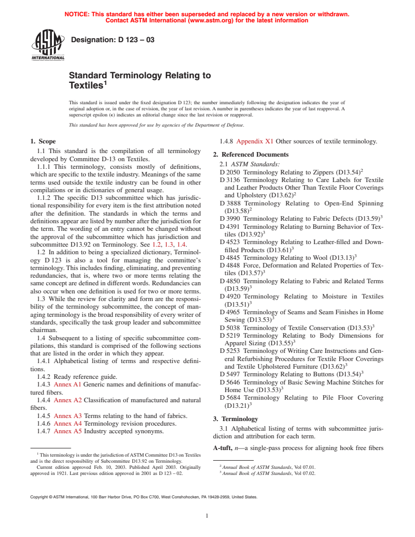 ASTM D123-03 - Standard Terminology Relating to Textiles