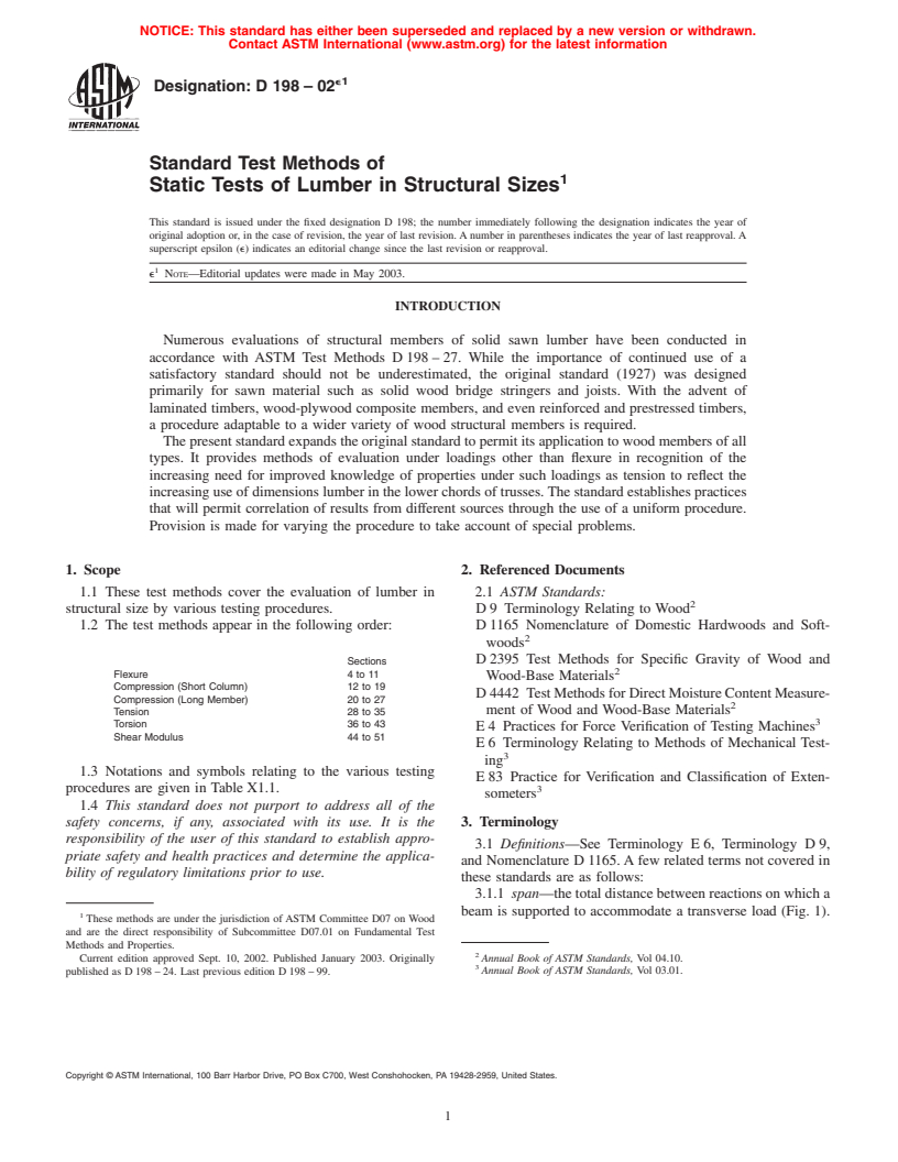 ASTM D198-02e1 - Standard Test Methods of Static Tests of Lumber in Structural Sizes