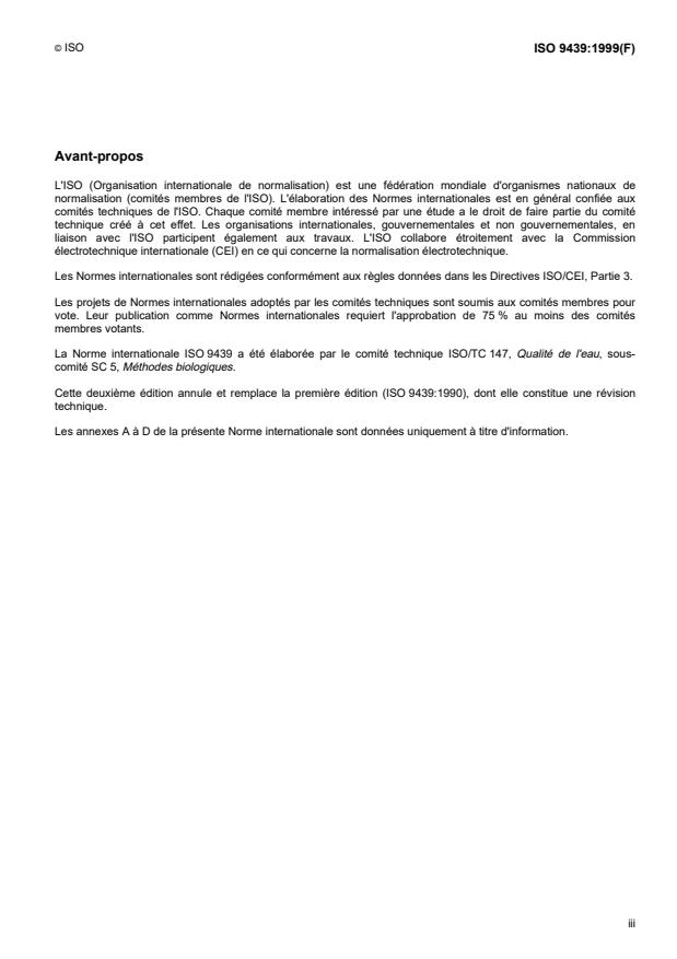 ISO 9439:1999 ISO 9439:1999 - Qualité de l'eau — Évaluation de la biodégradabilité aérobie ultime en milieu aqueux des composés organiques — Essai de dégagement de dioxyde de carbone
Released:3/4/1999 - Page 3 preview