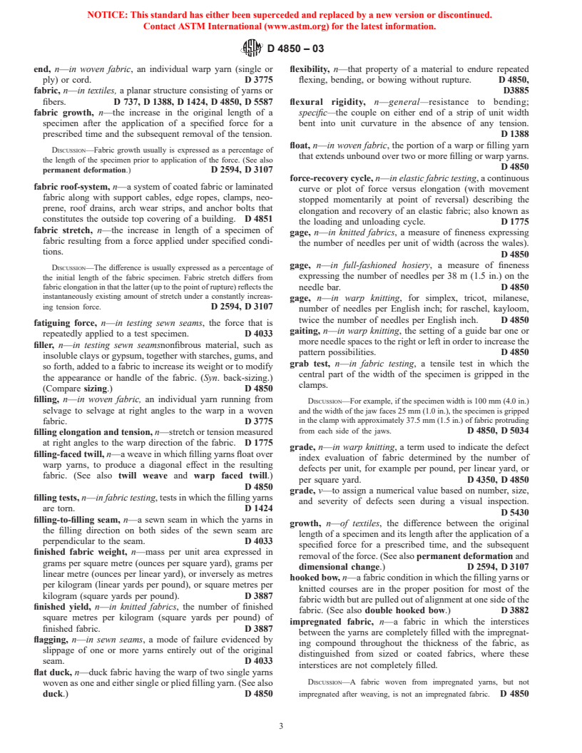 ASTM D4850-03 - Standard Terminology Relating to Fabric