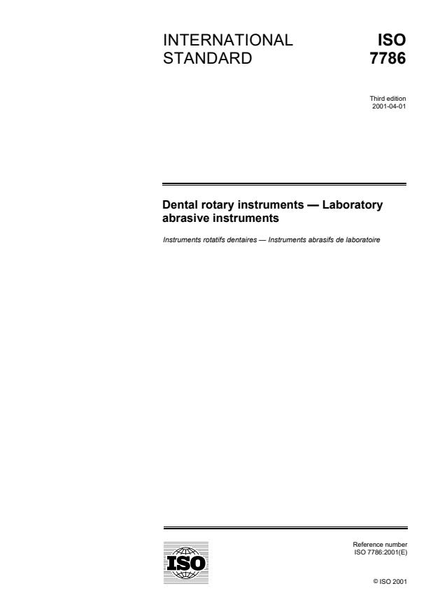 ISO 7786:2001 - Dental rotary instruments -- Laboratory abrasive instruments