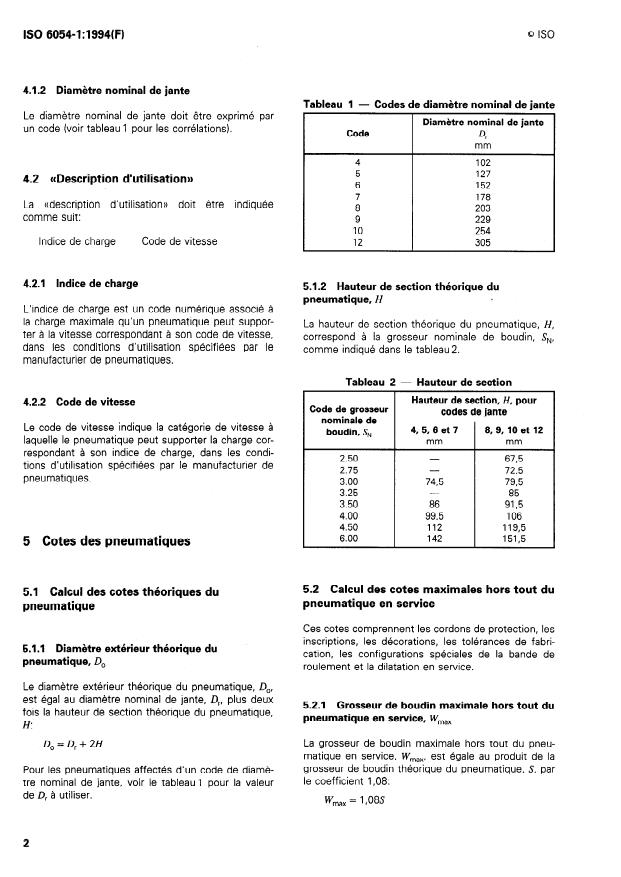ISO 6054-1:1994 ISO 6054-1:1994 - Pneumatiques et jantes pour motocycles (séries dont les dimensions sont désignées par des codes) -- Codes de diametre 4 a 12 - Page 4 preview