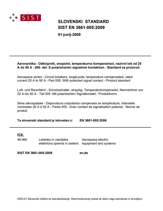 EN 3661-005:2006 EN 3661-005:2009 - Page 1 preview