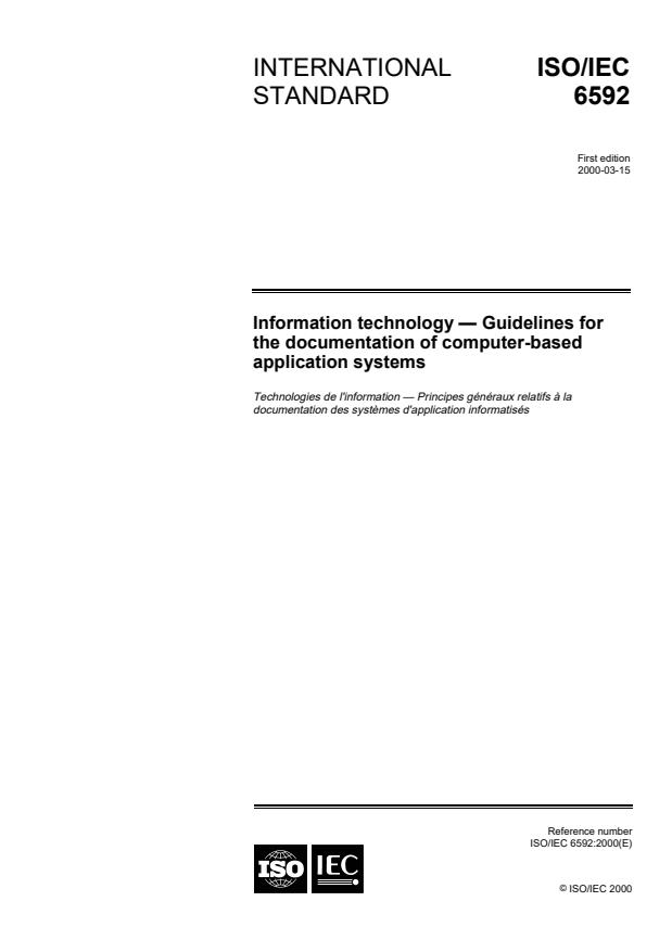 ISO/IEC 6592:2000 - Information technology -- Guidelines for the documentation of computer-based application systems