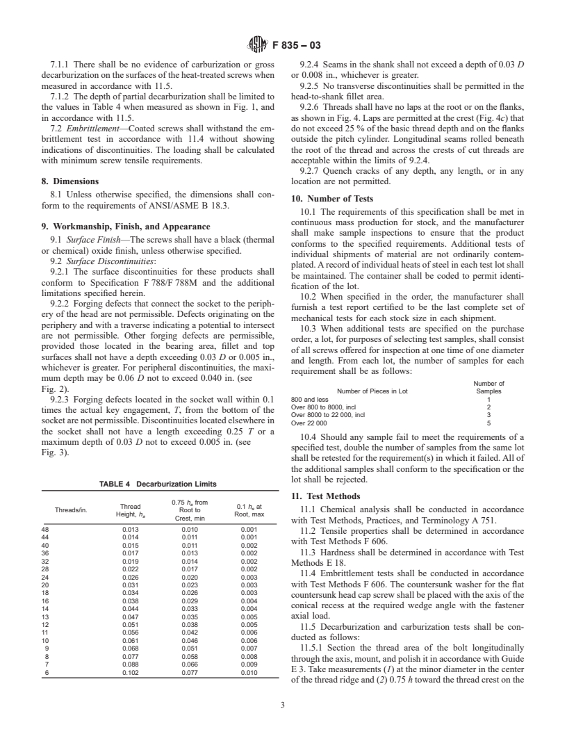 ASTM F835-03 - Standard Specification for Alloy Steel Socket Button and Flat Countersunk Head Cap Screws