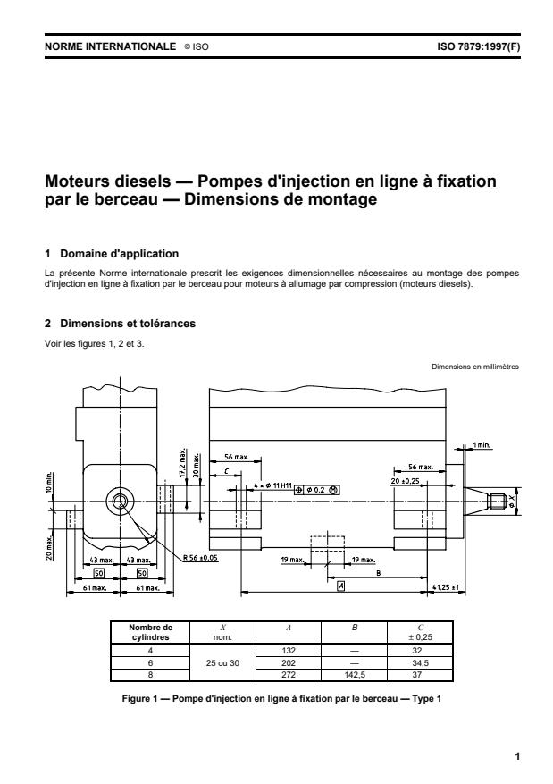 ISO 7879:1997 - Moteurs diesels -- Pompes d'injection en ligne a fixation par le berceau -- Dimensions de montage