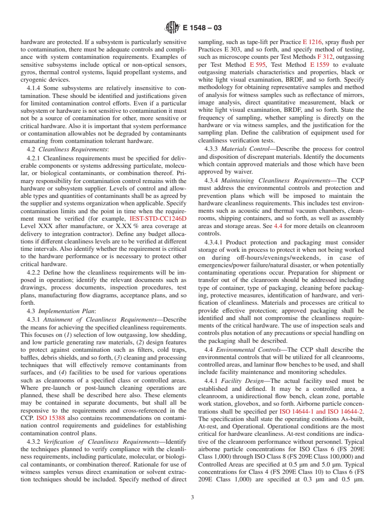 ASTM E1548-03 - Standard Practice for Preparation of Aerospace Contamination Control Plans