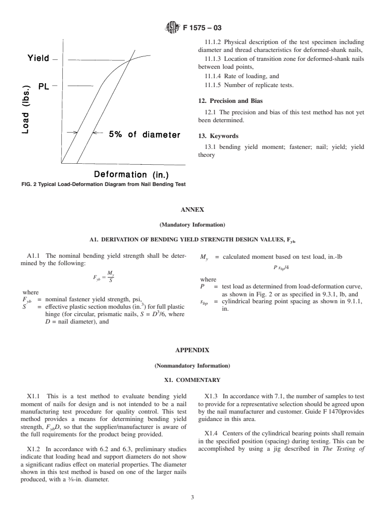 ASTM F1575-03 - Standard Test Method for Determining Bending Yield Moment of Nails