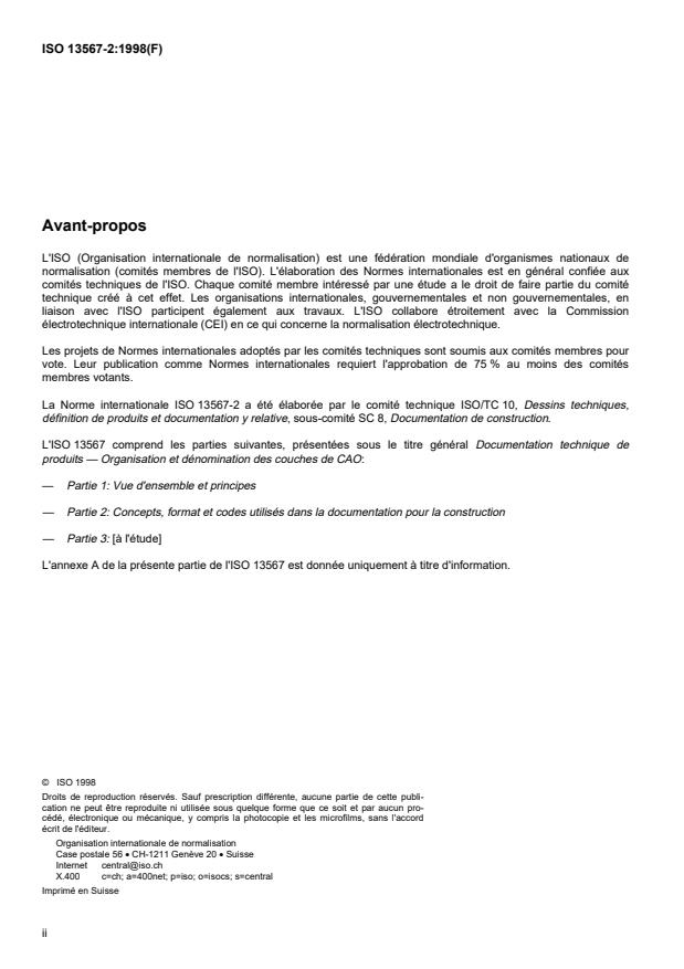 ISO 13567-2:1998 ISO 13567-2:1998 - Documentation technique de produits -- Organisation et dénomination des couches de CAO - Page 2 preview