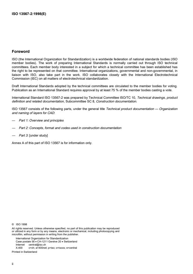 ISO 13567-2:1998 ISO 13567-2:1998 - Technical product documentation -- Organization and naming of layers for CAD - Page 2 preview