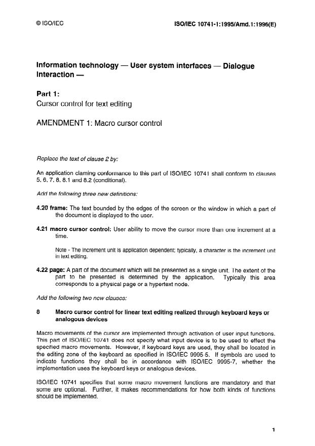 ISO/IEC 10741-1:1995/Amd 1:1996 ISO/IEC 10741-1:1995/Amd 1:1996 - Macro cursor control - Page 3 preview