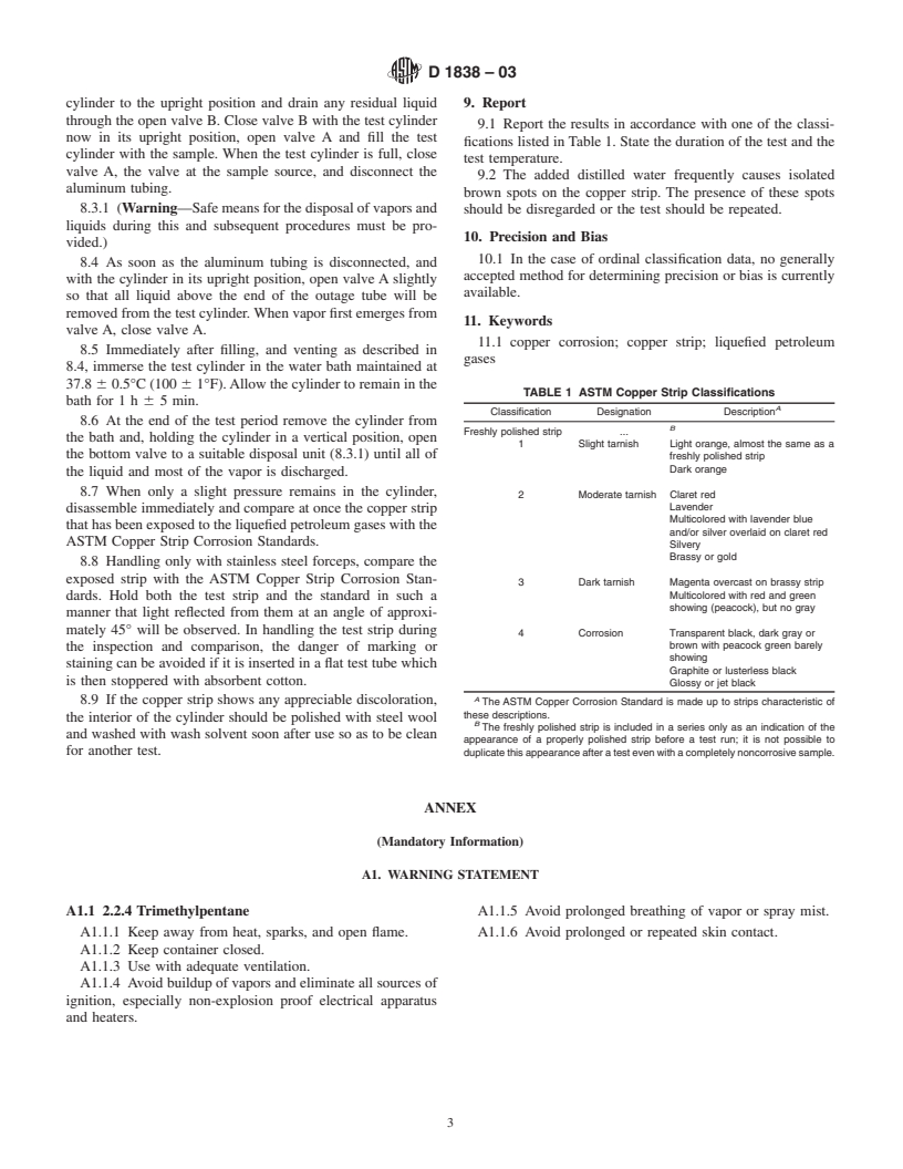ASTM D1838-03 - Standard Test Method for Copper Strip Corrosion by Liquefied Petroleum (LP) Gases