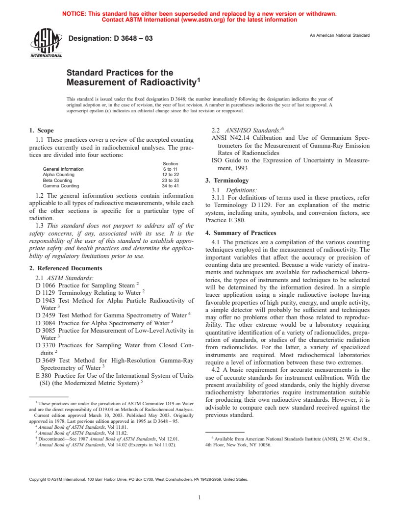 ASTM D3648-03 - Standard Practices for the Measurement of Radioactivity