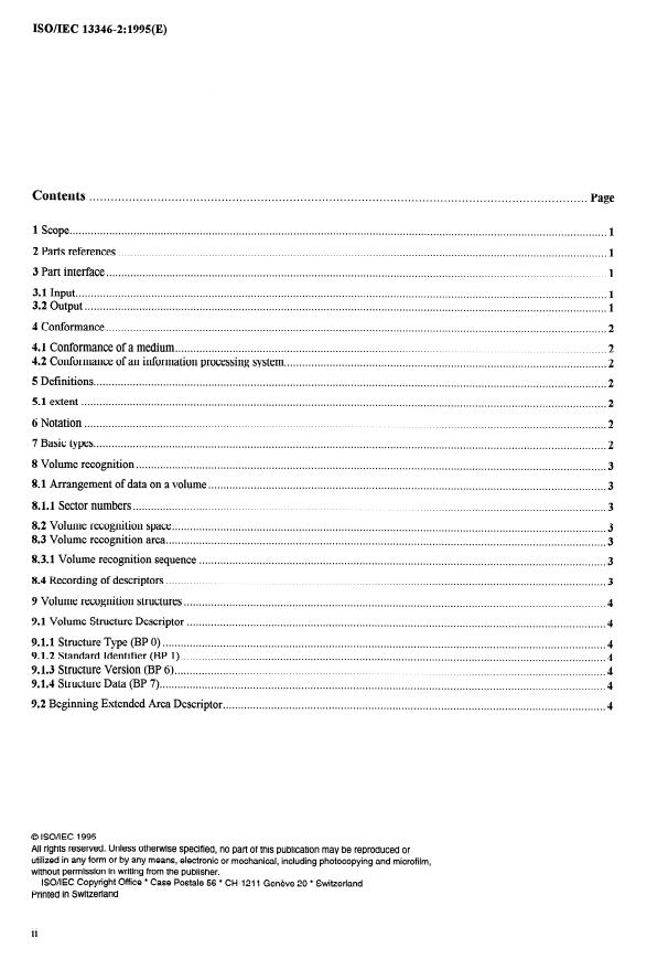ISO/IEC 13346-2:1995 ISO/IEC 13346-2:1995 - Information technology -- Volume and file structure of write-once and rewritable media using non-sequential recording for information interchange - Page 2 preview