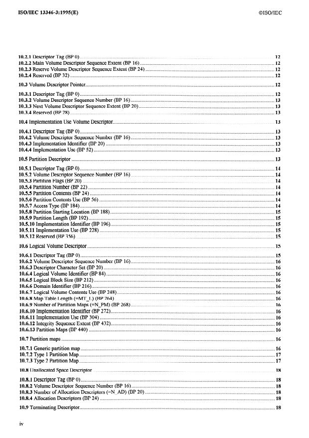 ISO/IEC 13346-3:1995 ISO/IEC 13346-3:1995 - Information technology -- Volume and file structure of write-once and rewritable media using non-sequential recording for information interchange - Page 4 preview