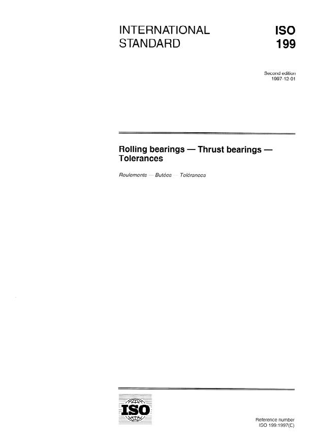 ISO 199:1997 - Rolling bearings -- Thrust bearings -- Tolerances