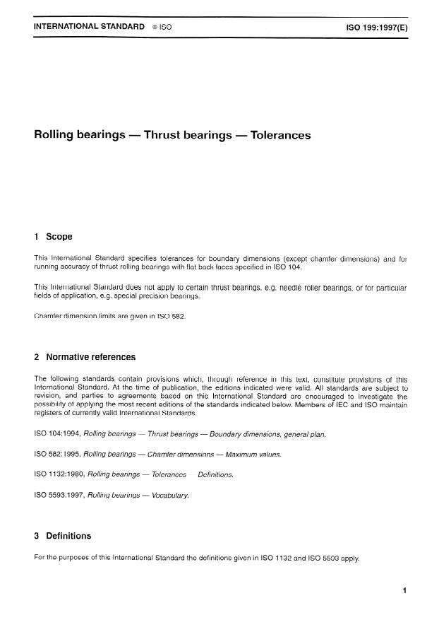 ISO 199:1997 - Rolling bearings -- Thrust bearings -- Tolerances