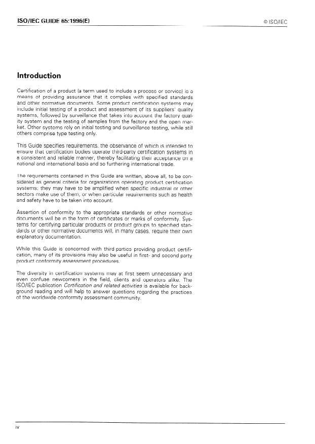 ISO/IEC Guide 65:1996 ISO/IEC Guide 65:1996 - General requirements for bodies operating product certification systems - Page 4 preview