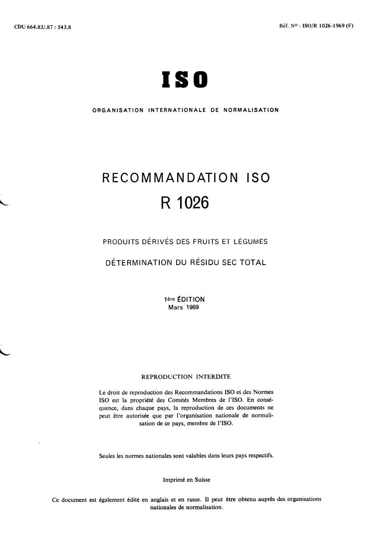 ISO/R 1026:1969 - Title missing - Legacy paper document
Released:1/1/1969