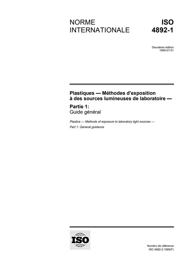 ISO 4892-1:1999 - Plastiques -- Méthodes d'exposition a des sources lumineuses de laboratoire