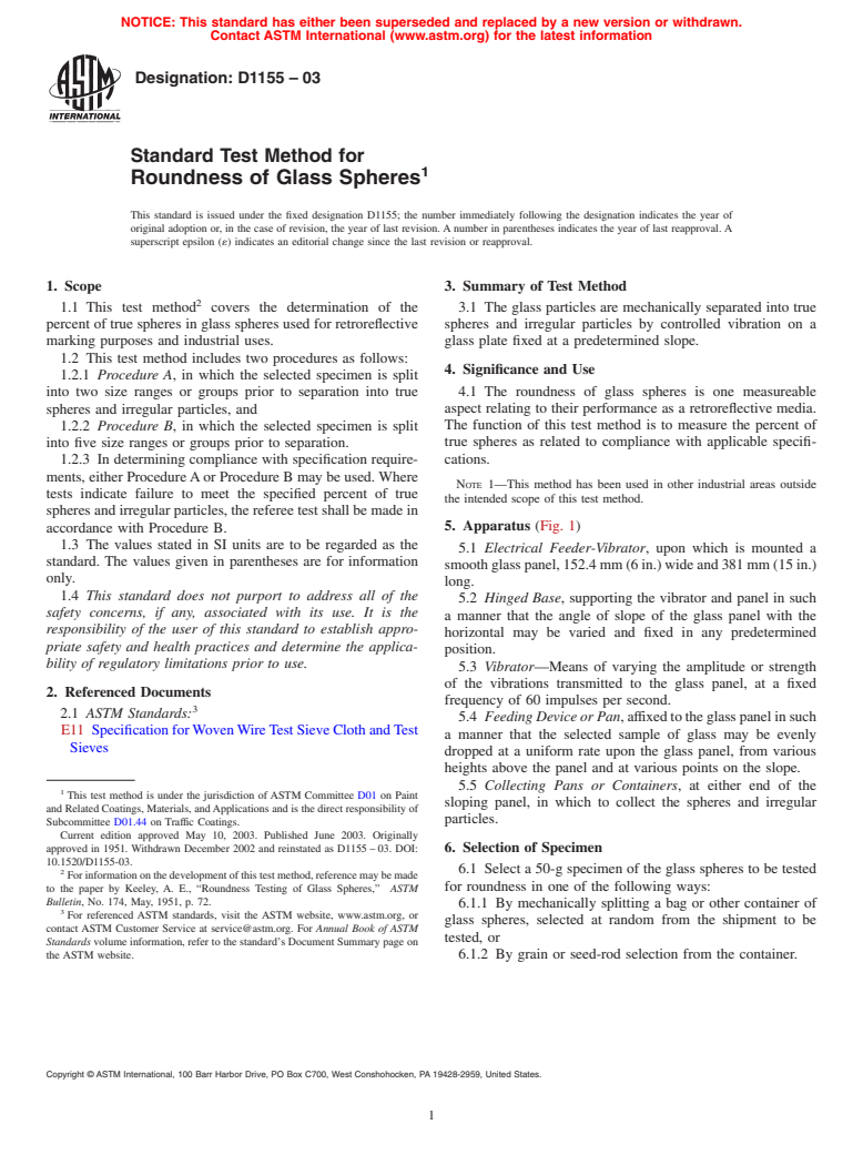 ASTM D1155-03 - Standard Test Method for Roundness of Glass Spheres