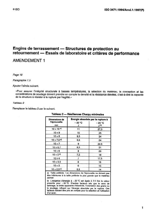 ISO 3471:1994/Amd 1:1997 - Essais de laboratoire et criteres de performance