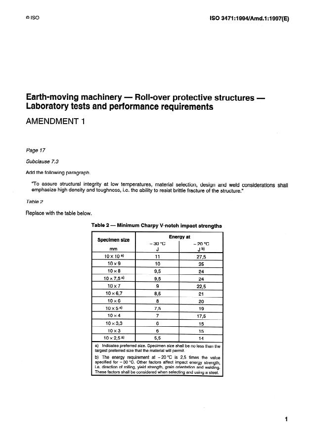 ISO 3471:1994/Amd 1:1997 - Laboratory tests and performance requirements