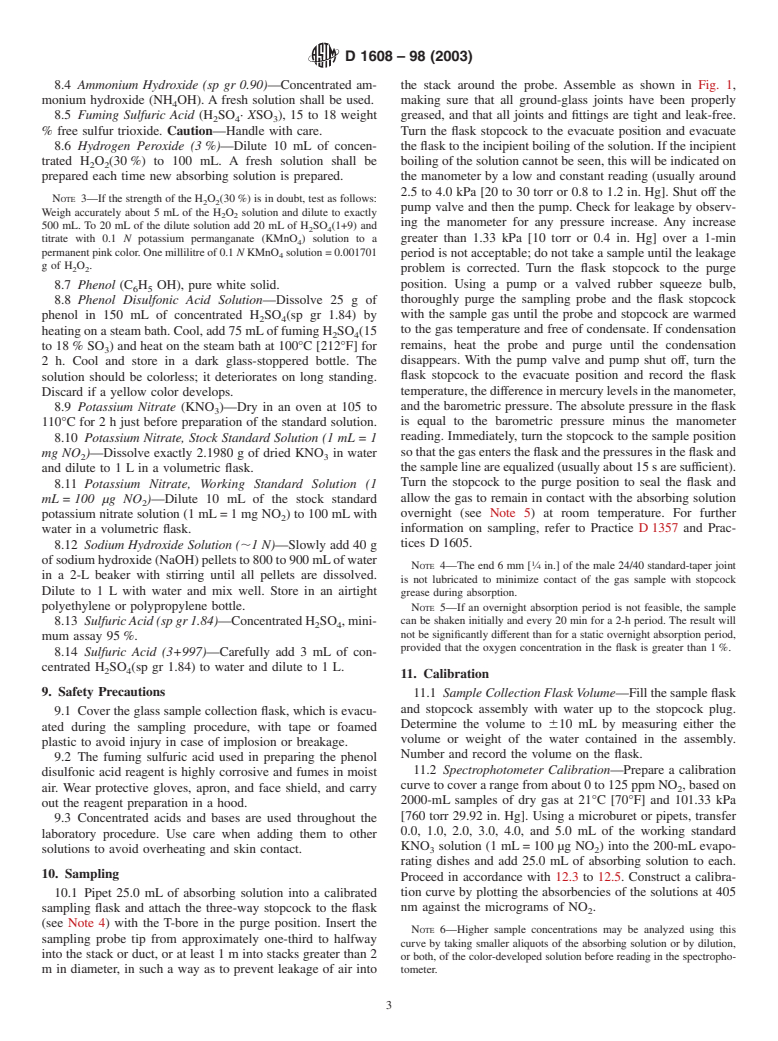 ASTM D1608-98(2003) - Standard Test Method for Oxides of Nitrogen in Gaseous Combustion Products (Phenol-Disulfonic Acid Procedures)