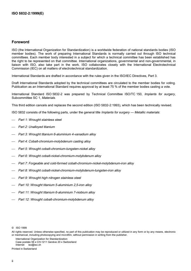ISO 5832-2:1999 ISO 5832-2:1999 - Implants for surgery -- Metallic materials - Page 2 preview