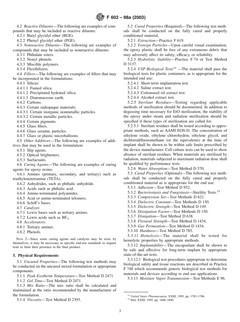 ASTM F602-98a(2003) - Standard Criteria for Implantable Thermoset Epoxy Plastics