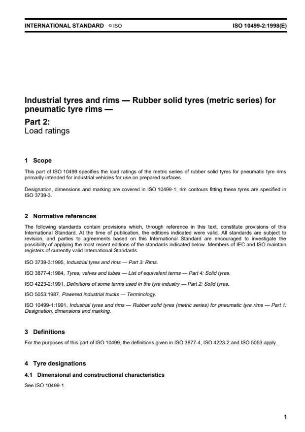 ISO 10499-2:1998 - Industrial tyres and rims -- Rubber solid tyres (metric series) for pneumatic tyre rims