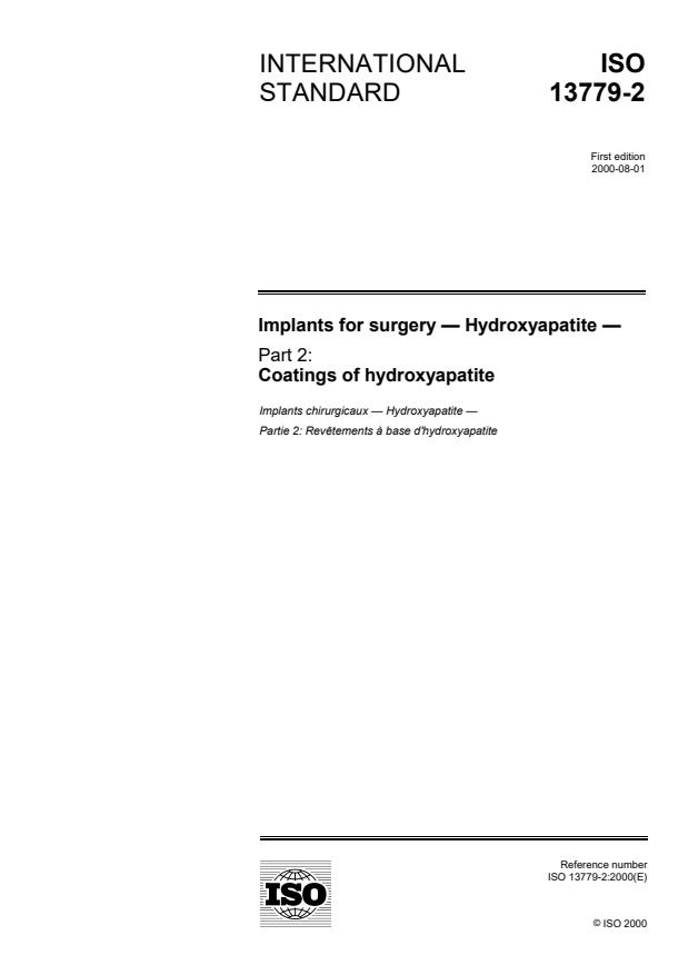 ISO 13779-2:2000 - Implants for surgery -- Hydroxyapatite