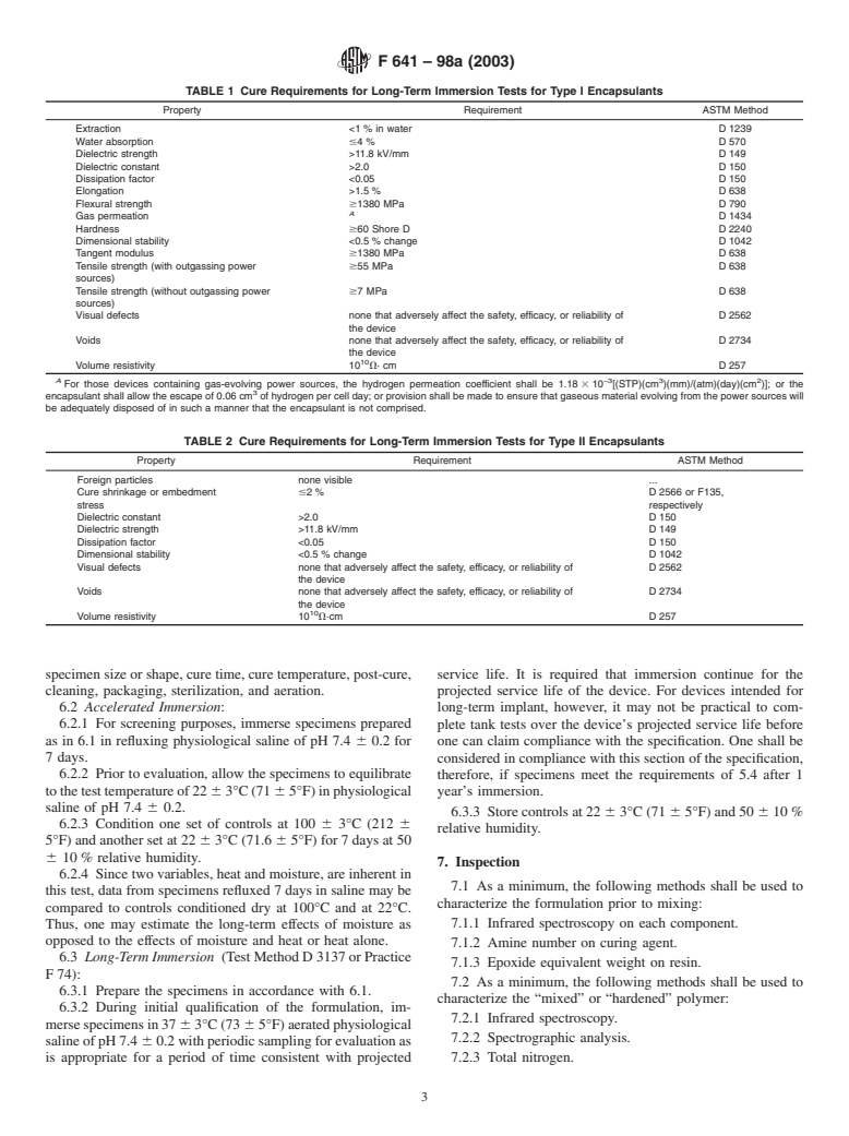 ASTM F641-98a(2003) - Standard Specification for Implantable Epoxy Electronic Encapsulants