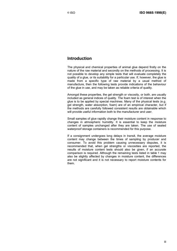 ISO 9665:1998 - Adhesives -- Animal glues -- Methods of sampling and testing