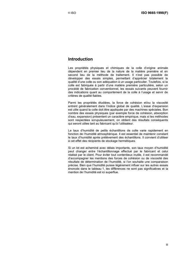 ISO 9665:1998 - Adhésifs -- Colles d'origine animale -- Méthodes d'échantillonnage et d'essai